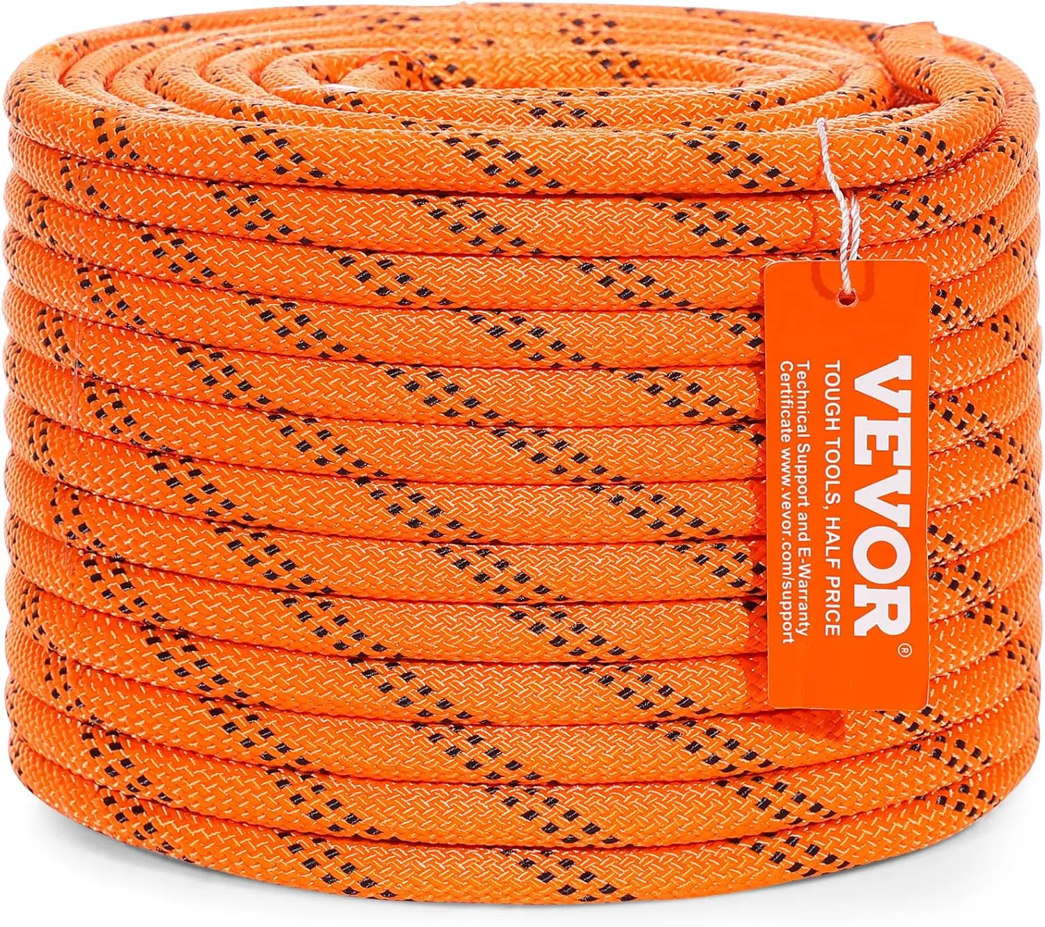 VEVOR Double Braided Polyester Rope, 3/8 in x 120 ft, 48 Strands, 4000 LBS Breaking Strength Outdoor Climbing Rope, Arborist Rigging Rope for Rock Hiking Camping Swing Rappelling Rescue, Orange/Black