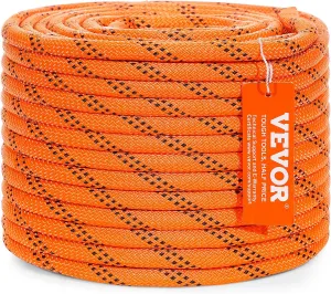 VEVOR Double Braided Polyester Rope, 3/8 in x 120 ft, 48 Strands, 4000 LBS Breaking Strength Outdoor Climbing Rope, Arborist Rigging Rope for Rock Hiking Camping Swing Rappelling Rescue, Orange/Black