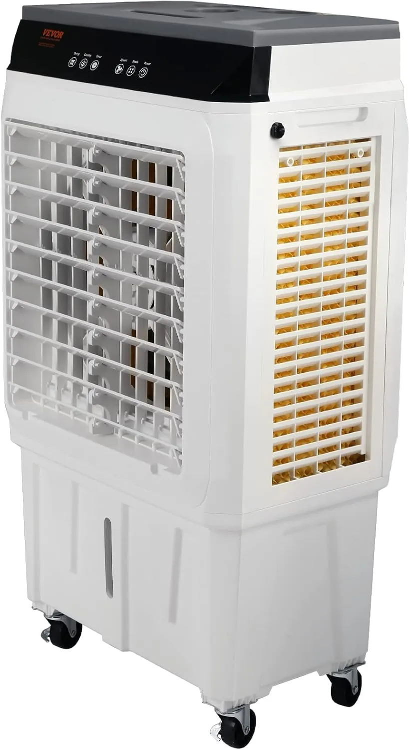 VEVOR Evaporative Air Cooler,120W 2100CFM Swamp Cooler with 7 Gal Water Tank,12H Timer,3 Modes & Speeds and Humidifying Portable 3-IN-1 Cooling Fan,Remote Control,Use for 750 Sq.Ft Indoor or Outdoor