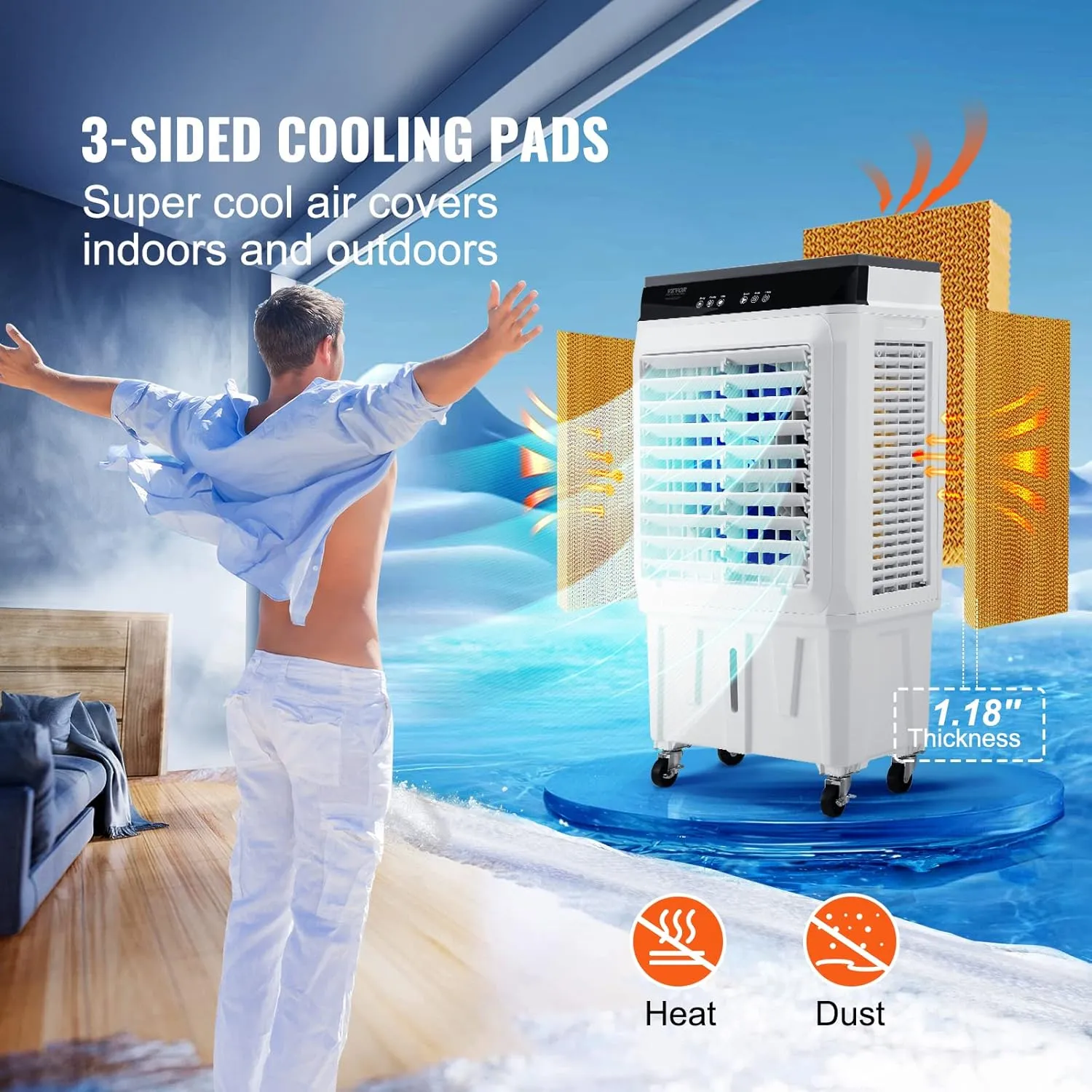VEVOR Evaporative Air Cooler,120W 2100CFM Swamp Cooler with 7 Gal Water Tank,12H Timer,3 Modes & Speeds and Humidifying Portable 3-IN-1 Cooling Fan,Remote Control,Use for 750 Sq.Ft Indoor or Outdoor