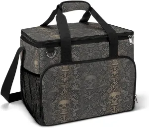 Victorian Gothic Gold Skull Damask Cooler Bag, Collapsible Soft Sided Cooler, Large Leakproof Camping Cooler, Portable Travel Cooler for Camping, Road Trips