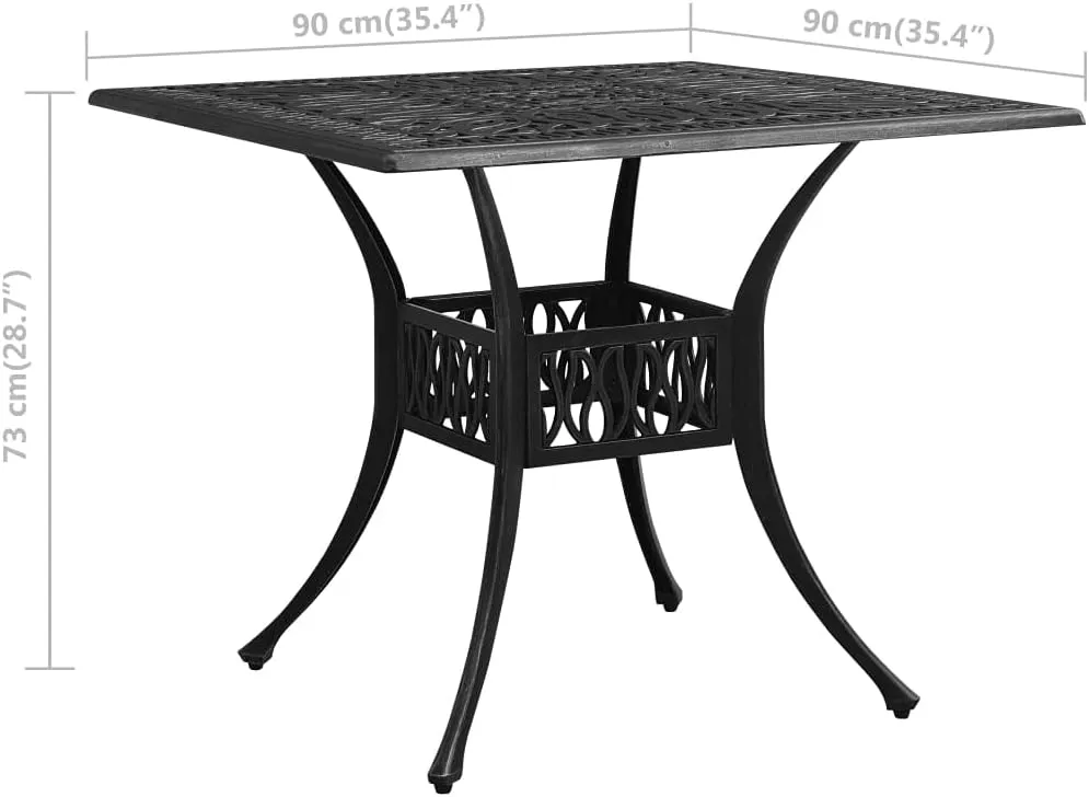 vidaXL Black Patio Table - Cast Aluminum - 35.4"x35.4"x28.7" - Outdoor Dining Table with Umbrella Hole