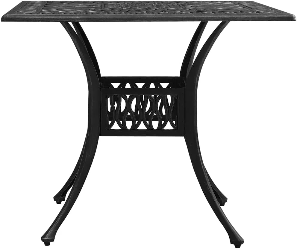 vidaXL Black Patio Table - Cast Aluminum - 35.4"x35.4"x28.7" - Outdoor Dining Table with Umbrella Hole