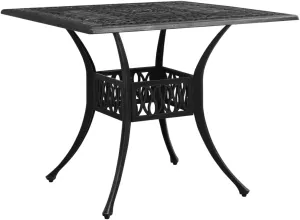 vidaXL Black Patio Table - Cast Aluminum - 35.4"x35.4"x28.7" - Outdoor Dining Table with Umbrella Hole