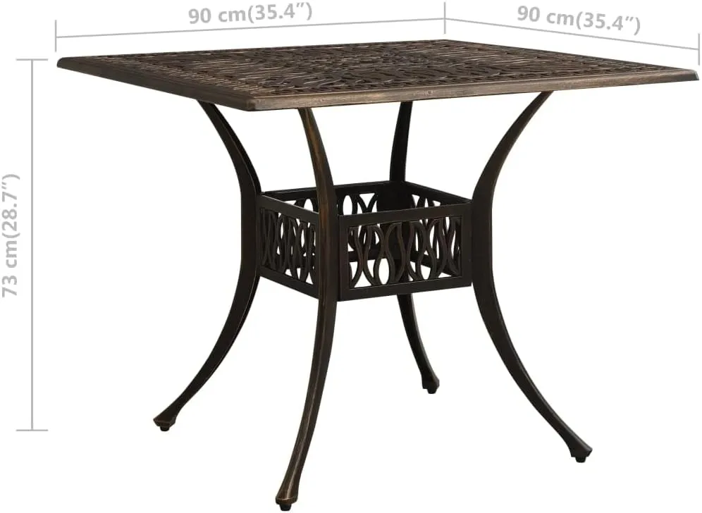 vidaXL Bronze Patio Table, Cast Aluminum, Outdoor Use, Square Design, Stable, 35.4"x35.4"x28.7" with Umbrella Hole, Requires Assembly