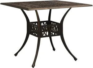 vidaXL Bronze Patio Table, Cast Aluminum, Outdoor Use, Square Design, Stable, 35.4"x35.4"x28.7" with Umbrella Hole, Requires Assembly