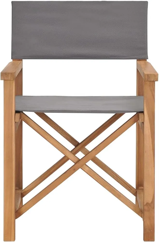 vidaXL Director's Chair, Made with Solid Teak Wood in Gray Finish, Foldable, Indoor, Outdoor, Lightweight Portable Balcony and Garden Furniture, Easy Assembly Required