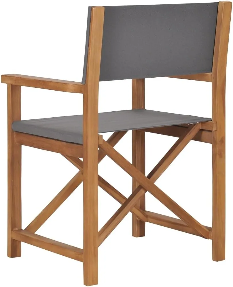 vidaXL Director's Chair, Made with Solid Teak Wood in Gray Finish, Foldable, Indoor, Outdoor, Lightweight Portable Balcony and Garden Furniture, Easy Assembly Required