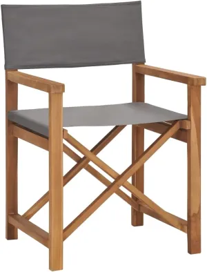vidaXL Director's Chair, Made with Solid Teak Wood in Gray Finish, Foldable, Indoor, Outdoor, Lightweight Portable Balcony and Garden Furniture, Easy Assembly Required