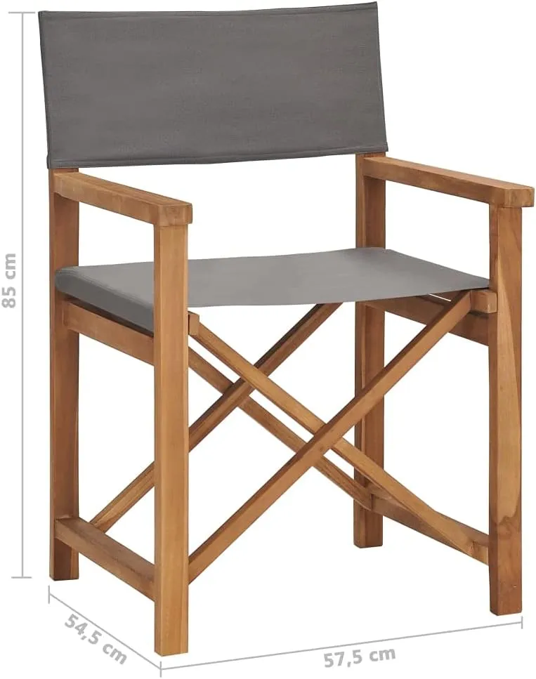 vidaXL Director's Chair, Made with Solid Teak Wood in Gray Finish, Foldable, Indoor, Outdoor, Lightweight Portable Balcony and Garden Furniture, Easy Assembly Required