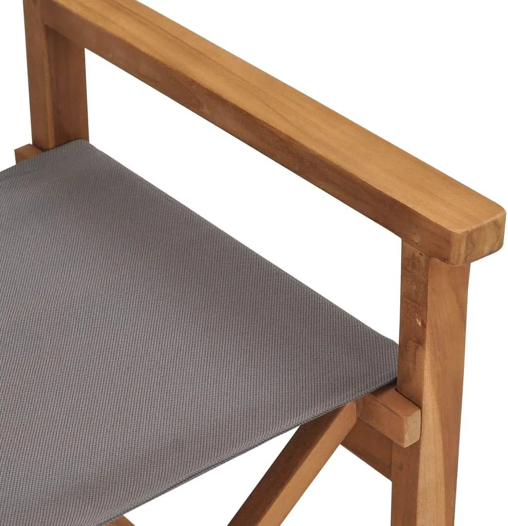 vidaXL Director's Chair, Made with Solid Teak Wood in Gray Finish, Foldable, Indoor, Outdoor, Lightweight Portable Balcony and Garden Furniture, Easy Assembly Required