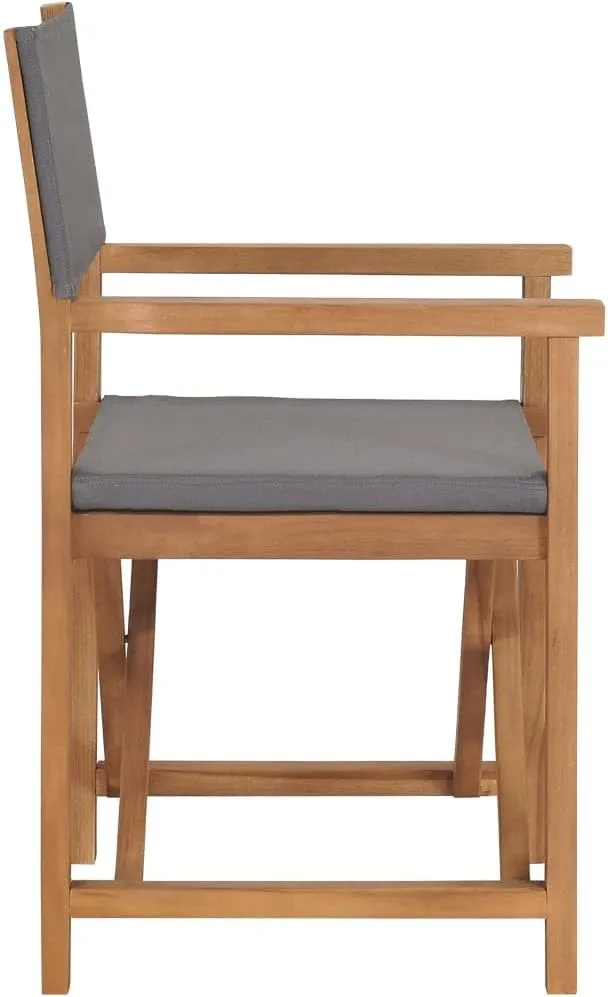 vidaXL Director's Chair, Made with Solid Teak Wood in Gray Finish, Foldable, Indoor, Outdoor, Lightweight Portable Balcony and Garden Furniture, Easy Assembly Required