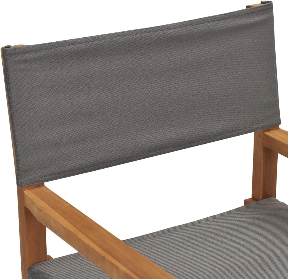 vidaXL Director's Chair, Made with Solid Teak Wood in Gray Finish, Foldable, Indoor, Outdoor, Lightweight Portable Balcony and Garden Furniture, Easy Assembly Required