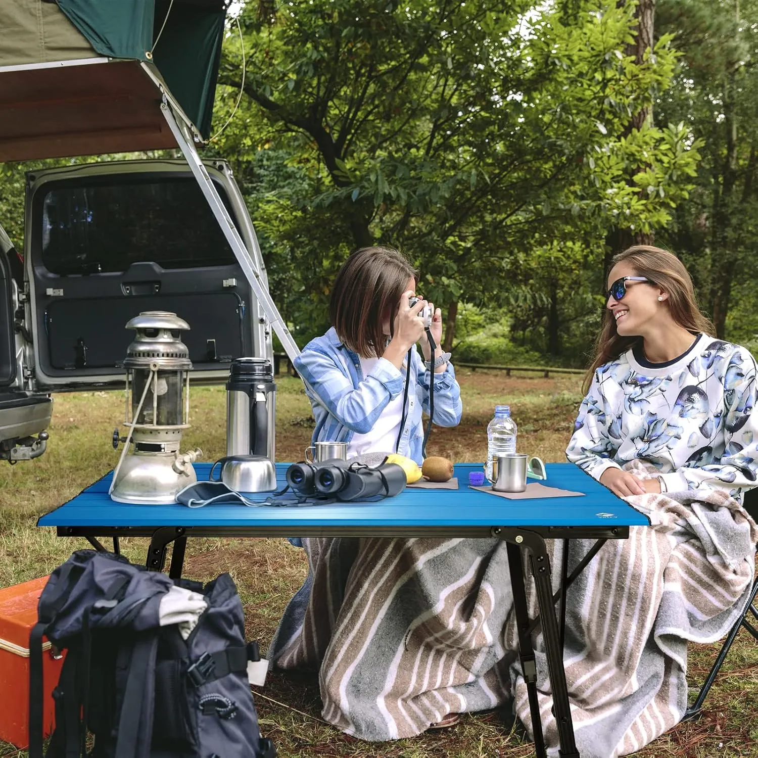 VILLEY Portable Camping Table with Adjustable Legs, Lightweight Aluminum Folding Beach Table with Carrying Bag for Outdoor Cooking, Picnic, Beach, Backyards, BBQ and Party