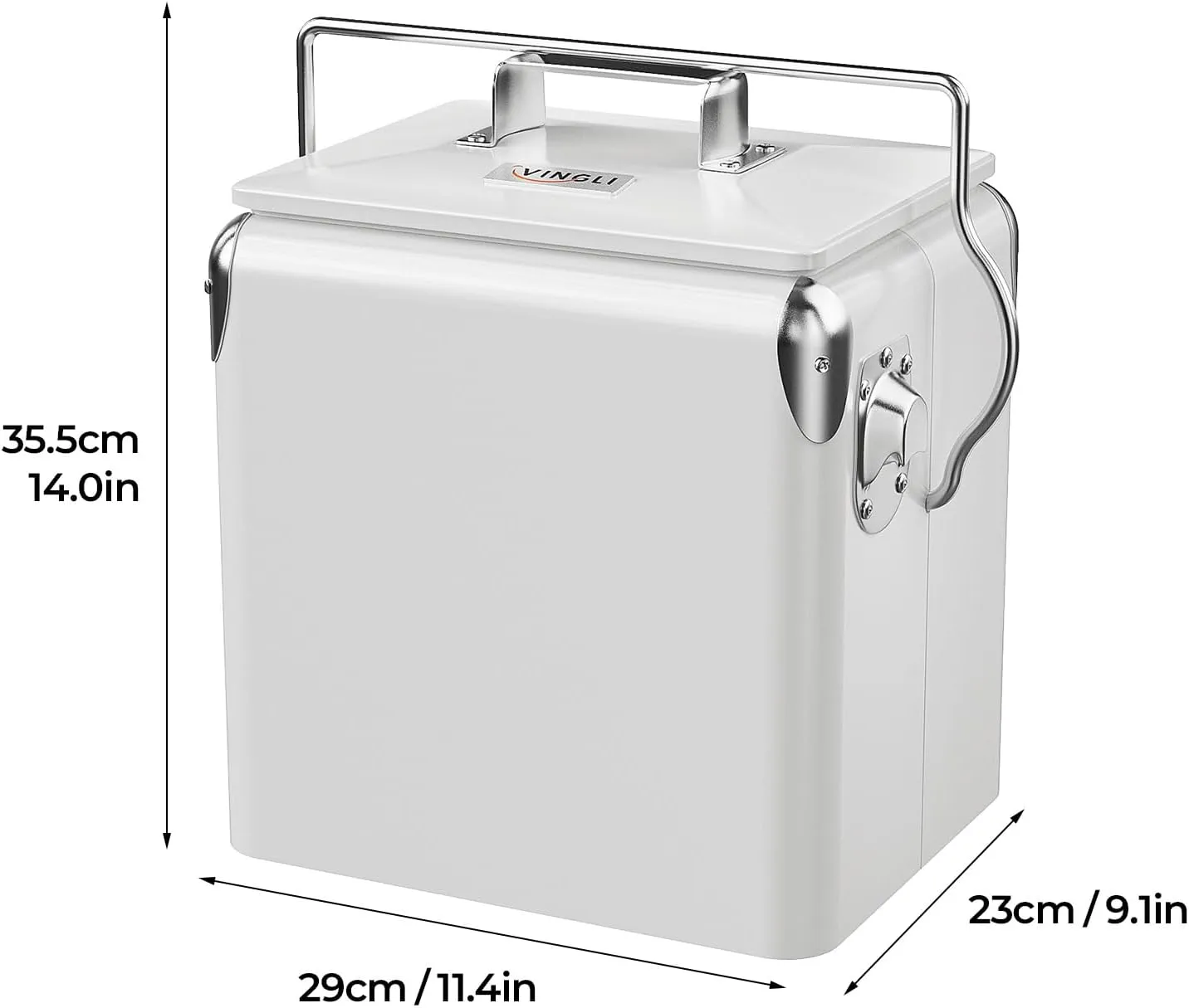 VINGLI 14qt Small Insulated Portable Cooler, Retro Vintage Classic Style Hard Metal Cooler for Barbeques, Camping, Fishing and Picnics