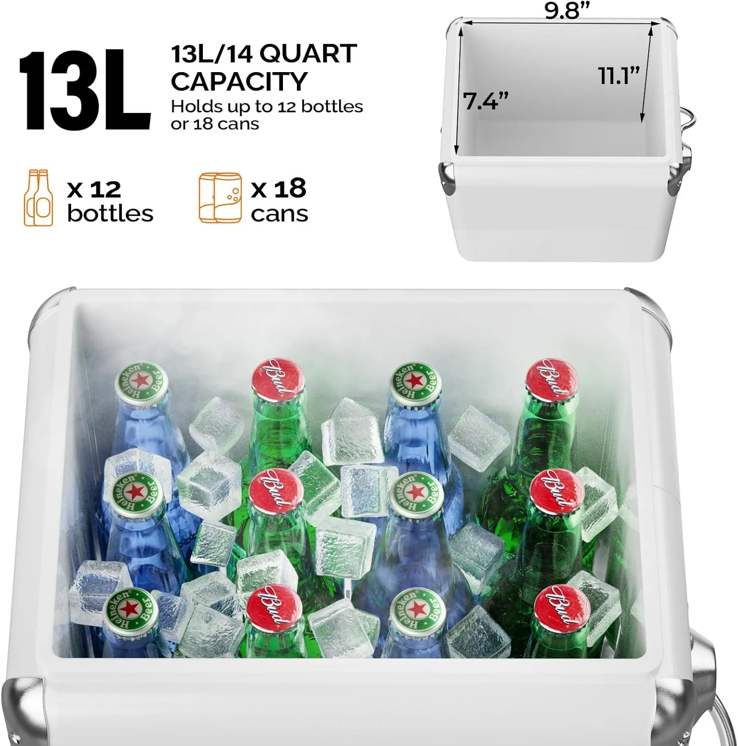 VINGLI 14qt Small Insulated Portable Cooler, Retro Vintage Classic Style Hard Metal Cooler for Barbeques, Camping, Fishing and Picnics