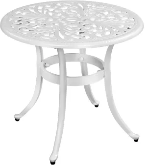 VINGLI 23.6" Cast Aluminum Side Table with Umbrella Hole - All Weather Round Patio Coffee Bistro End Table (White)