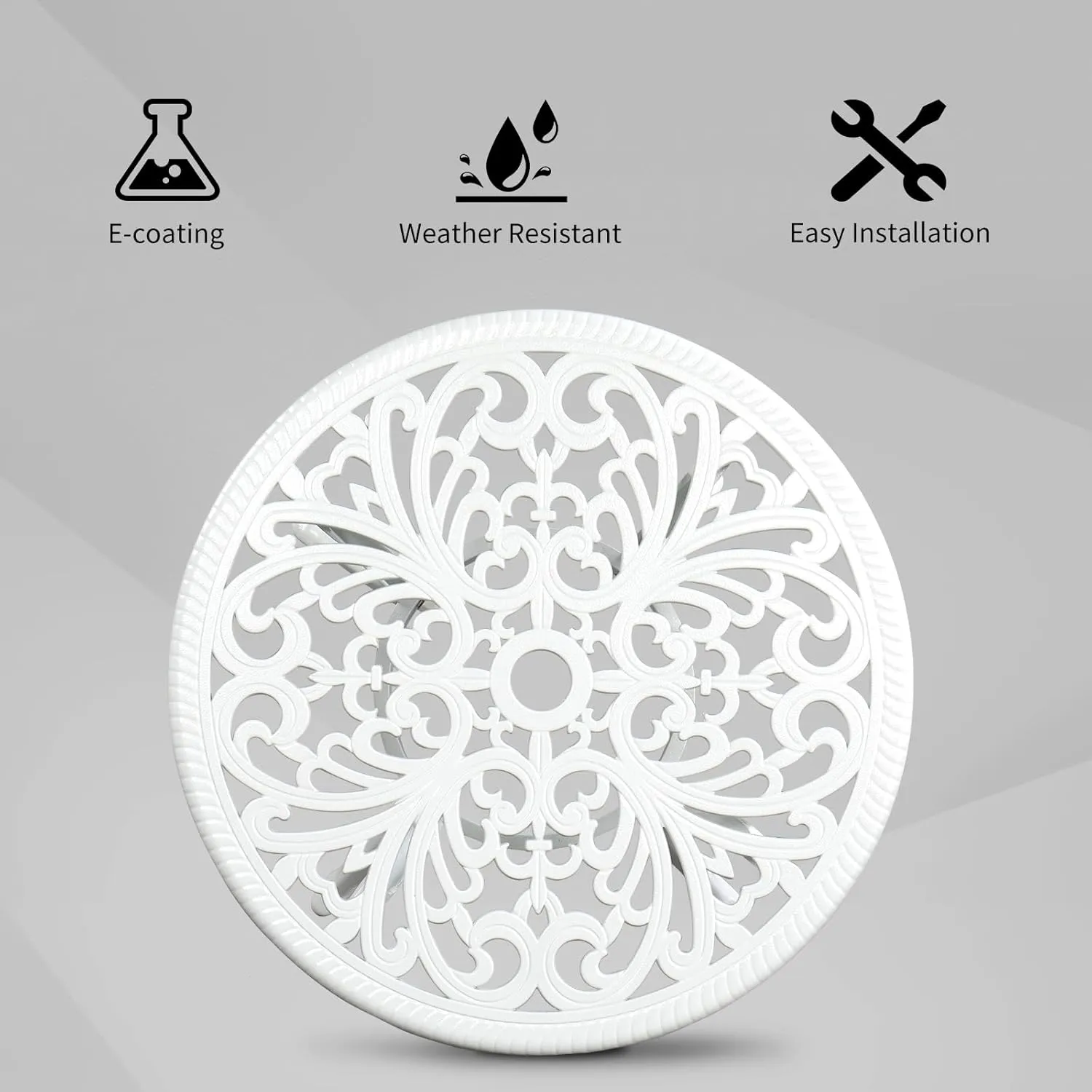 VINGLI 23.6" Cast Aluminum Side Table with Umbrella Hole - All Weather Round Patio Coffee Bistro End Table (White)