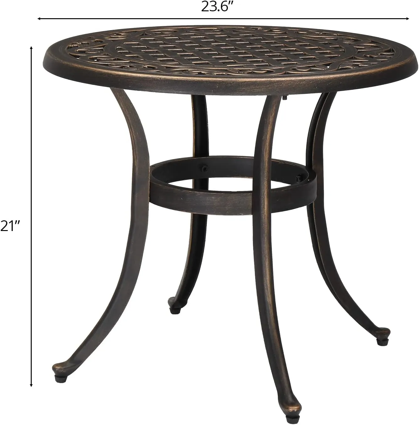 VINGLI 24” Cast Aluminum Outdoor Side Table, All Weather Round Patio Coffee Table Porch Table Outdoor Bistro Table Outdoor End Table Bronze