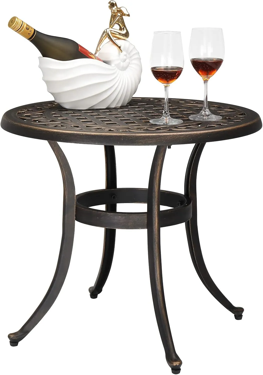 VINGLI 24” Cast Aluminum Outdoor Side Table, All Weather Round Patio Coffee Table Porch Table Outdoor Bistro Table Outdoor End Table Bronze