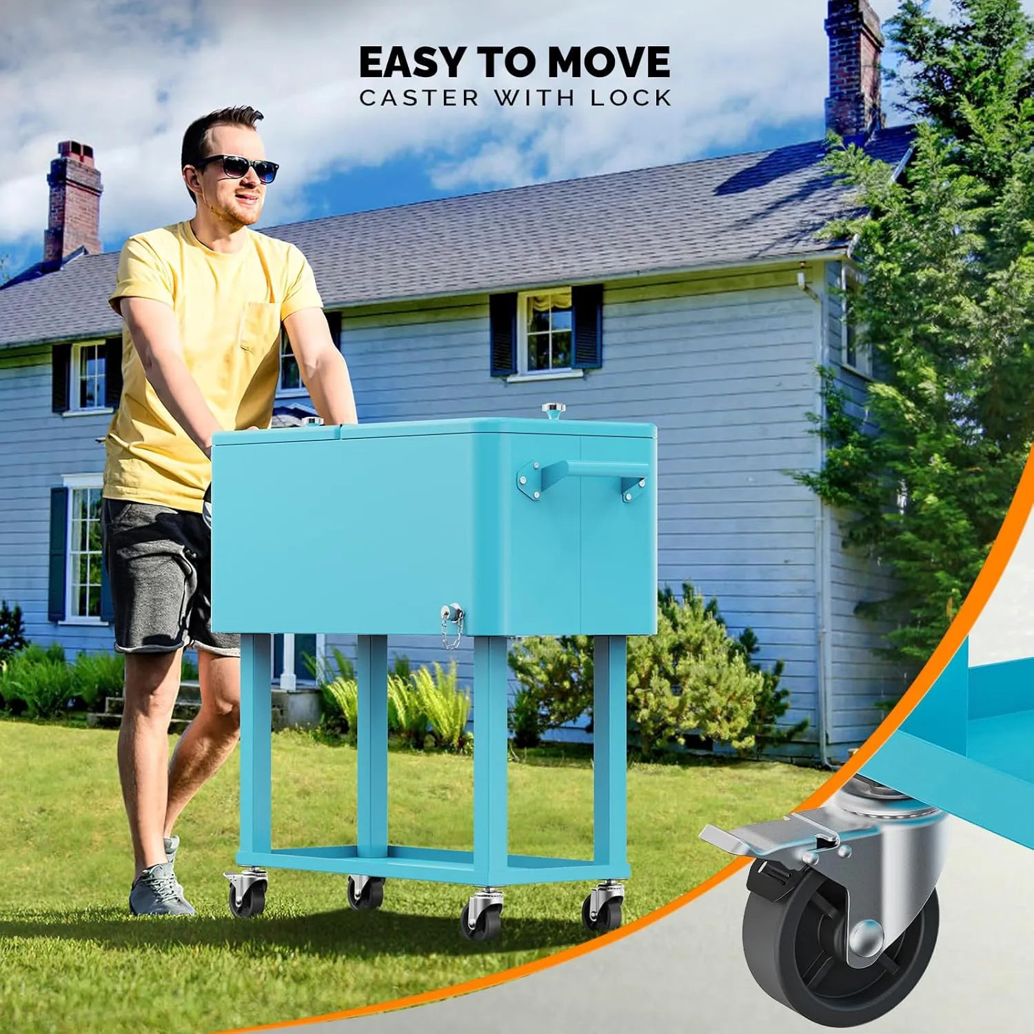 VINGLI 80 Quart Rolling Ice Chest, Portable Patio Party Bar Drink Cooler Cart, with Shelf, Beverage Pool with Bottle Opener