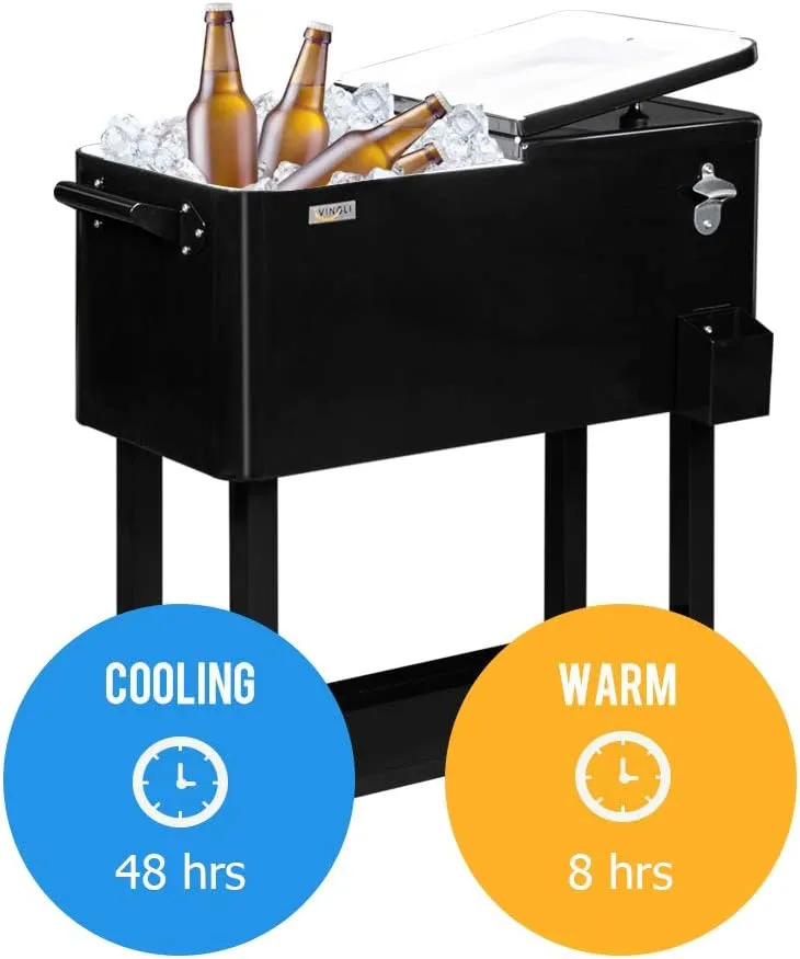 VINGLI 80 Quart Rolling Ice Chest, Portable Patio Party Bar Drink Cooler Cart, with Shelf, Beverage Pool with Bottle Opener