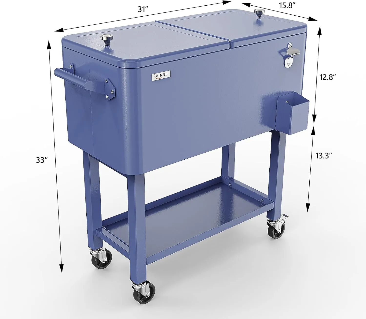 VINGLI 80 Quart Rolling Ice Chest, Portable Patio Party Bar Drink Cooler Cart, with Shelf, Beverage Pool with Bottle Opener