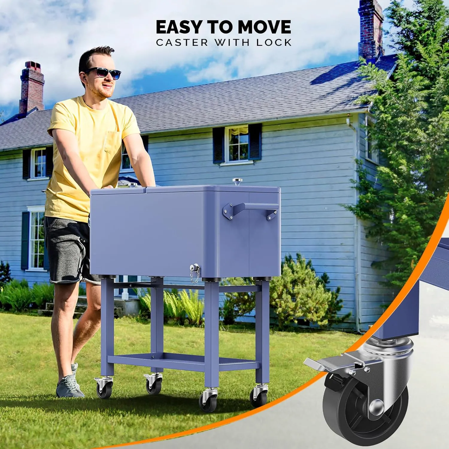VINGLI 80 Quart Rolling Ice Chest, Portable Patio Party Bar Drink Cooler Cart, with Shelf, Beverage Pool with Bottle Opener