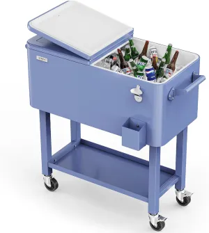 VINGLI 80 Quart Rolling Ice Chest, Portable Patio Party Bar Drink Cooler Cart, with Shelf, Beverage Pool with Bottle Opener