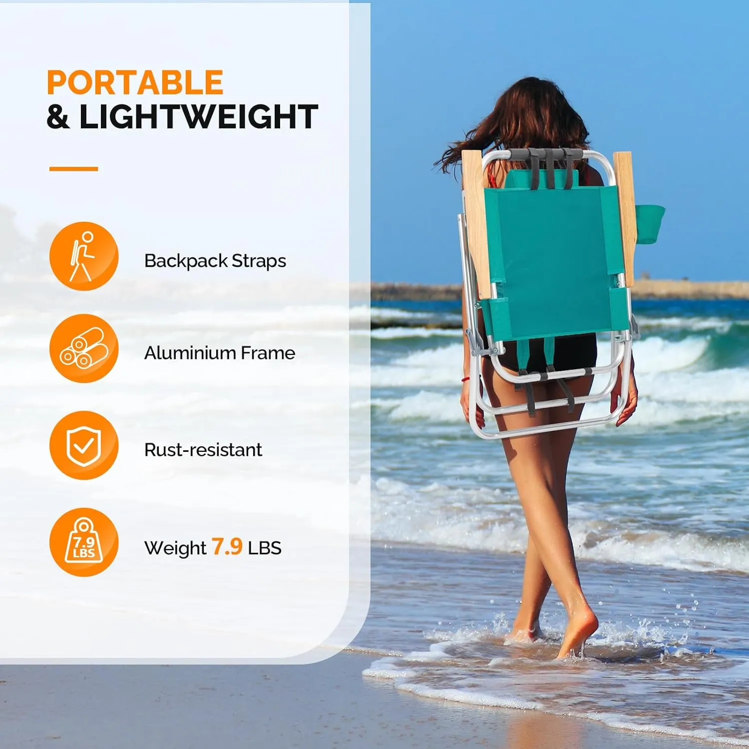 VINGLI Aluminum Backpack Beach Chair – Tall Beach Chairs for Adults, Portable with Adjustable Straps, 3-Position Reclining, Cup Holder, High Lightweight Beach Chairs for Beach (Green, 17" High)