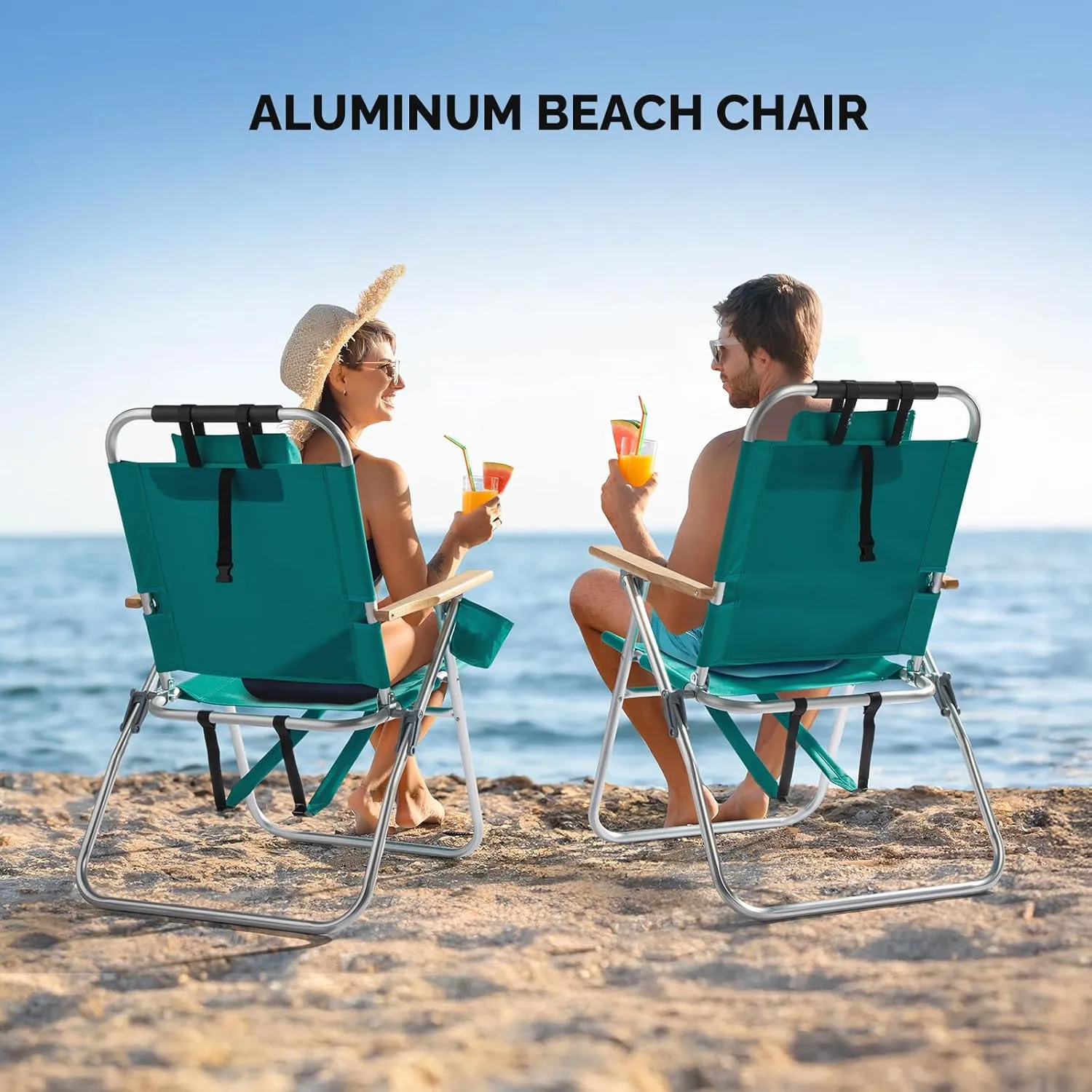 VINGLI Aluminum Backpack Beach Chair – Tall Beach Chairs for Adults, Portable with Adjustable Straps, 3-Position Reclining, Cup Holder, High Lightweight Beach Chairs for Beach (Green, 17" High)