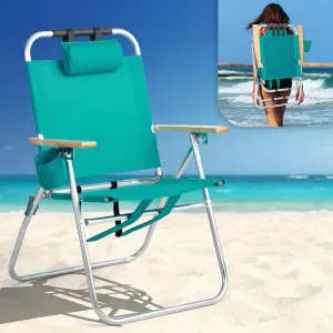 VINGLI Aluminum Backpack Beach Chair – Tall Beach Chairs for Adults, Portable with Adjustable Straps, 3-Position Reclining, Cup Holder, High Lightweight Beach Chairs for Beach (Green, 17" High)