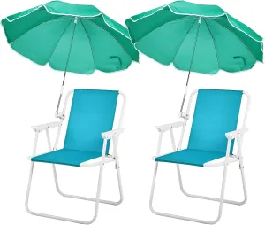 VINGLI Beach Chair with Umbrella, 2 Pack Beach Chair with 360° Canopy Shadefor Adults，Camping Chairs for Camping, Pool, Fishing-Teal