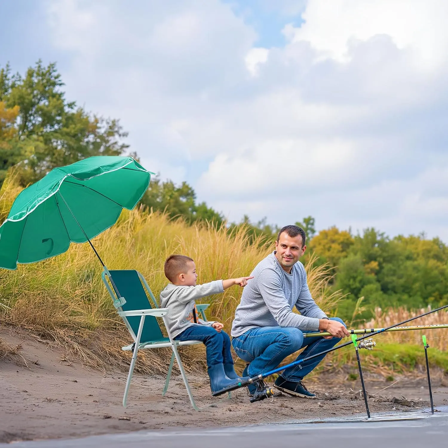 VINGLI Beach Chair with Umbrella, 2 Pack Beach Chair with 360° Canopy Shadefor Adults，Camping Chairs for Camping, Pool, Fishing-Teal