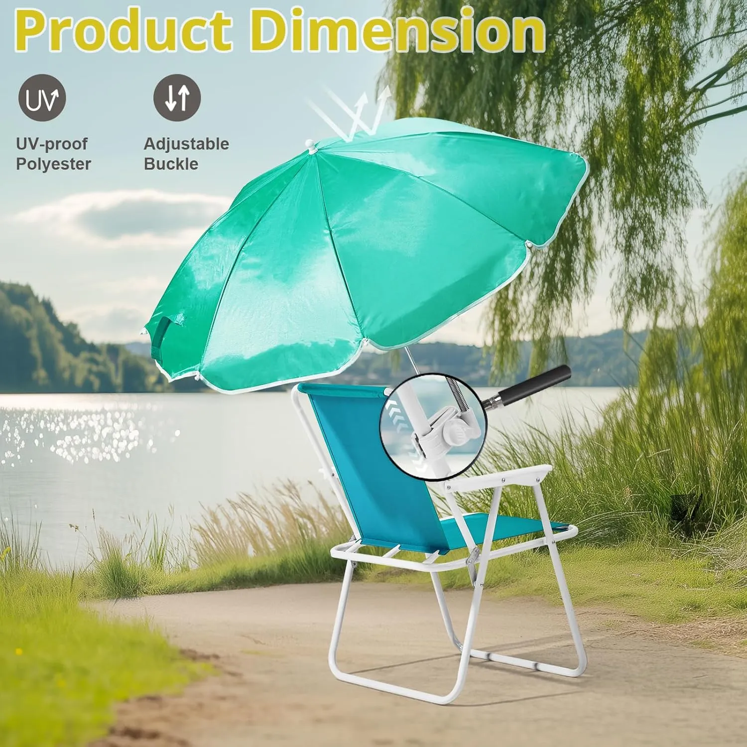VINGLI Beach Chair with Umbrella, 2 Pack Beach Chair with 360° Canopy Shadefor Adults，Camping Chairs for Camping, Pool, Fishing-Teal