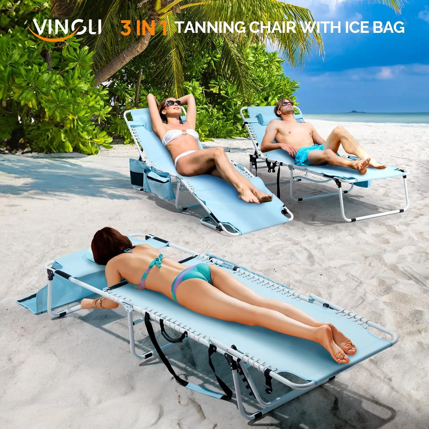 VINGLI Oversized Tanning Chair with Face Hole & Carrying Bag, Beach Lounge Chair Outdoor for Adults, Folding Lounge Chair for Sun, Laying Out Chairs for Lounger Outside, 475lbs