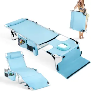 VINGLI Oversized Tanning Chair with Face Hole & Carrying Bag, Beach Lounge Chair Outdoor for Adults, Folding Lounge Chair for Sun, Laying Out Chairs for Lounger Outside, 475lbs