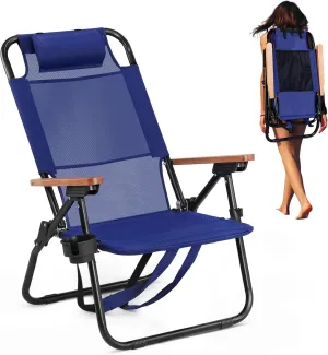 VINGLI Premium Lightweight Backpack Beach Chair with 5-Position, Cup Holders, Textilene Beach Chair for Adults, Camping Chairs Outdoor