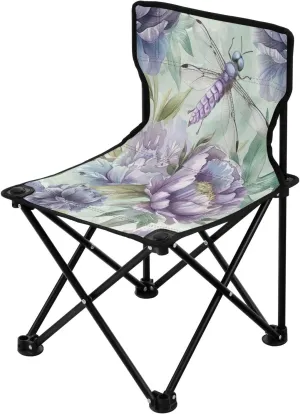 Vintage Beautiful Dragonfly Portable Outdoor Folding Chair Anti-Slip Padded Oxford Cloth Stool Camping Chair Small for Beach Hiking Fishing Gardening Quad Camp Chair