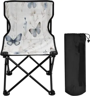 Vintage Blue Butterfly Portable Outdoor Folding Chair Anti-Slip Padded Oxford Cloth Stool Camping Chair Small for Beach Hiking Fishing Gardening Quad Camp Chair