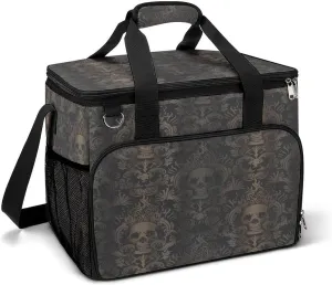 Vintage Gold Gothic Skull Damask Pattern Cooler Bag, Collapsible Soft Sided Cooler, Large Leakproof Camping Cooler, Portable Travel Cooler for Camping, Road Trips