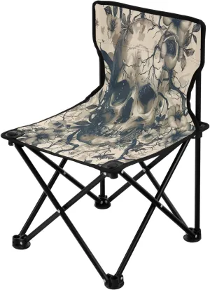 Vintage Skull Flower Portable Outdoor Folding Chair Anti-Slip Padded Oxford Cloth Stool Camping Chair Small for Beach Hiking Fishing Gardening Quad Camp Chair