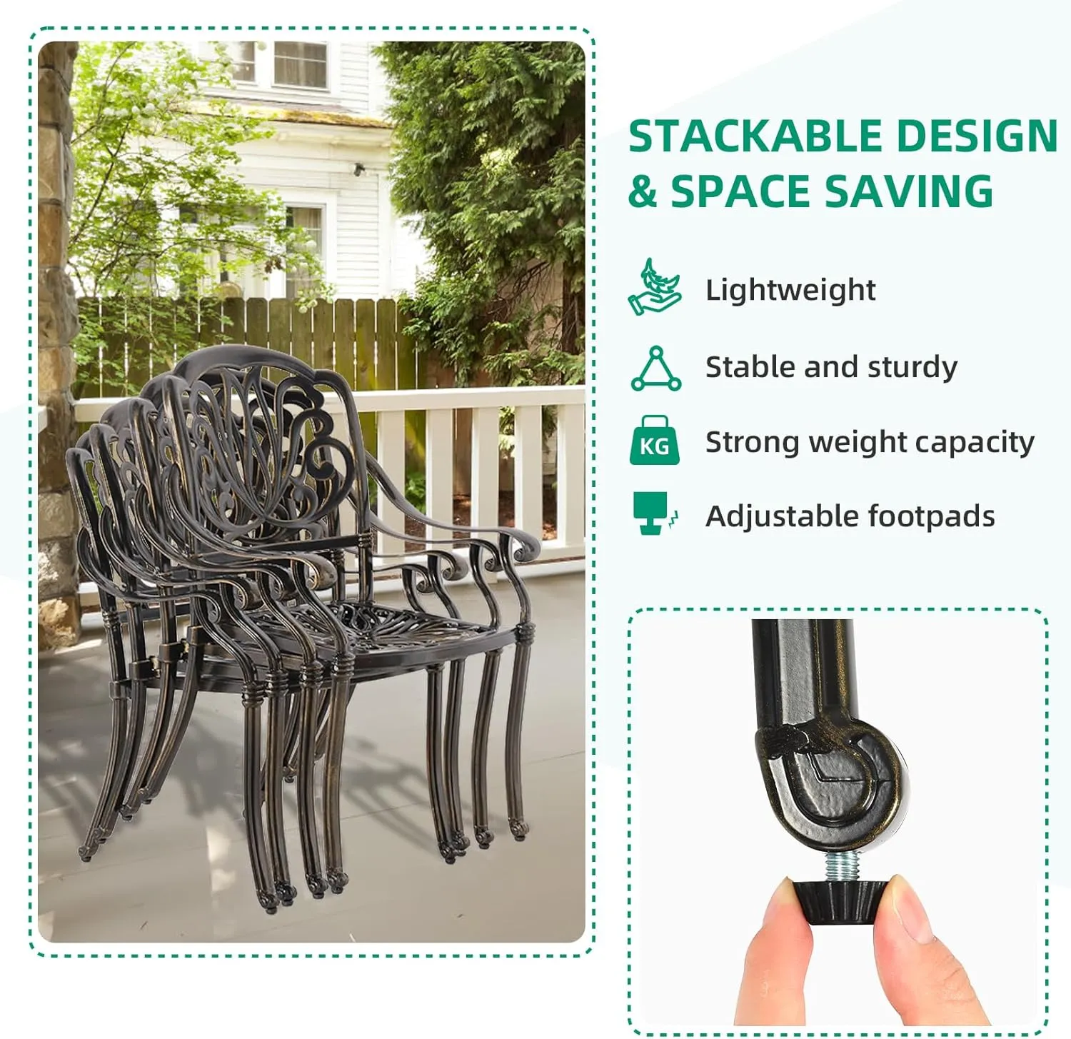 VIVIJASON 9-Piece Outdoor Dining Set, All Weather Cast Aluminum Retro Patio Furniture Table and Chairs Set for 8, Include 94.5" Rectangular Dining Table and 8 Chairs with Umbrella Hole, Khaki Cushion