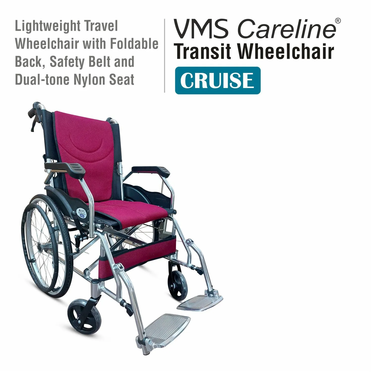 VMS Careline Foldable Transit Lightweight Wheelchair CRUISE