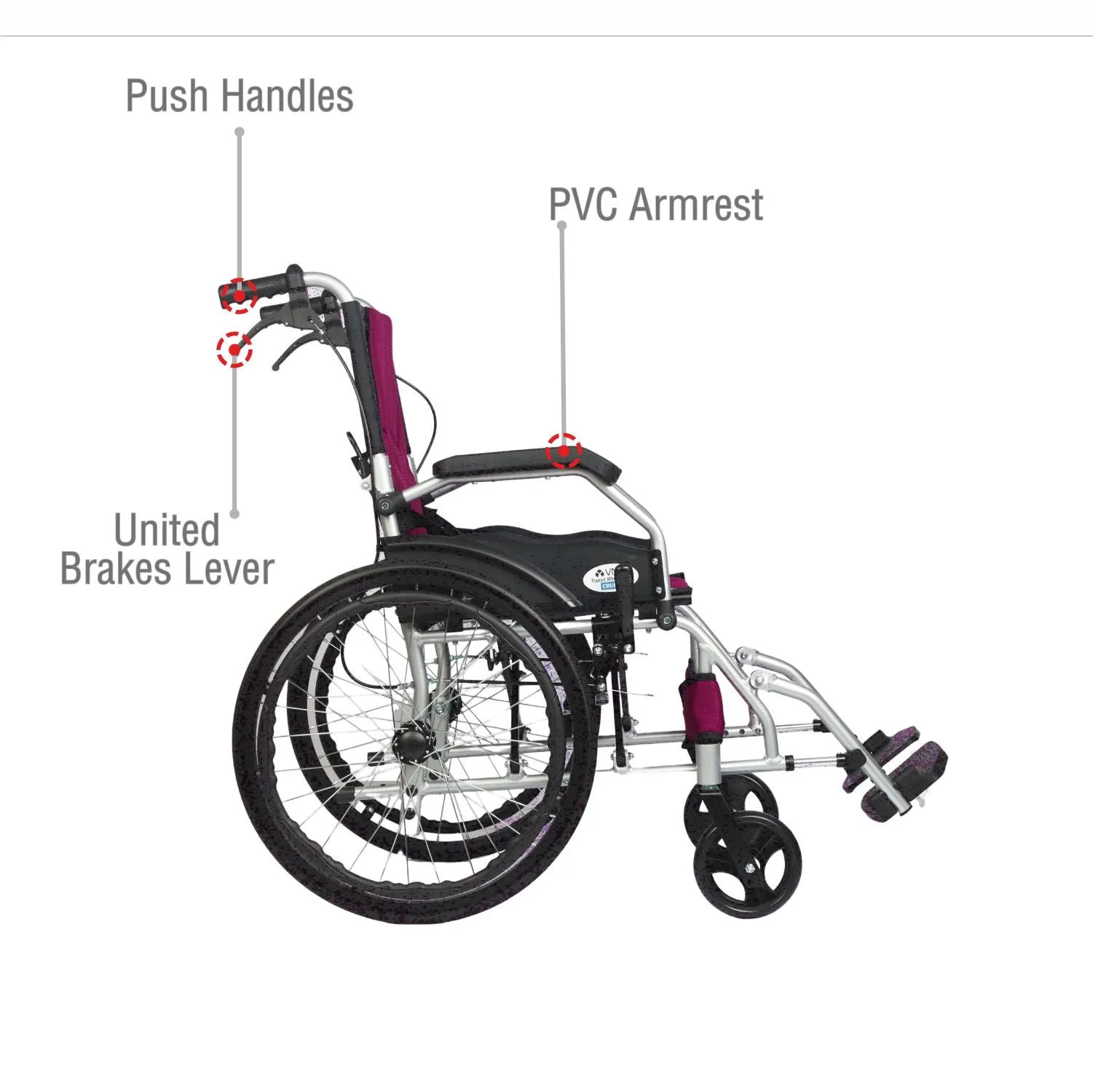 VMS Careline Foldable Transit Lightweight Wheelchair CRUISE