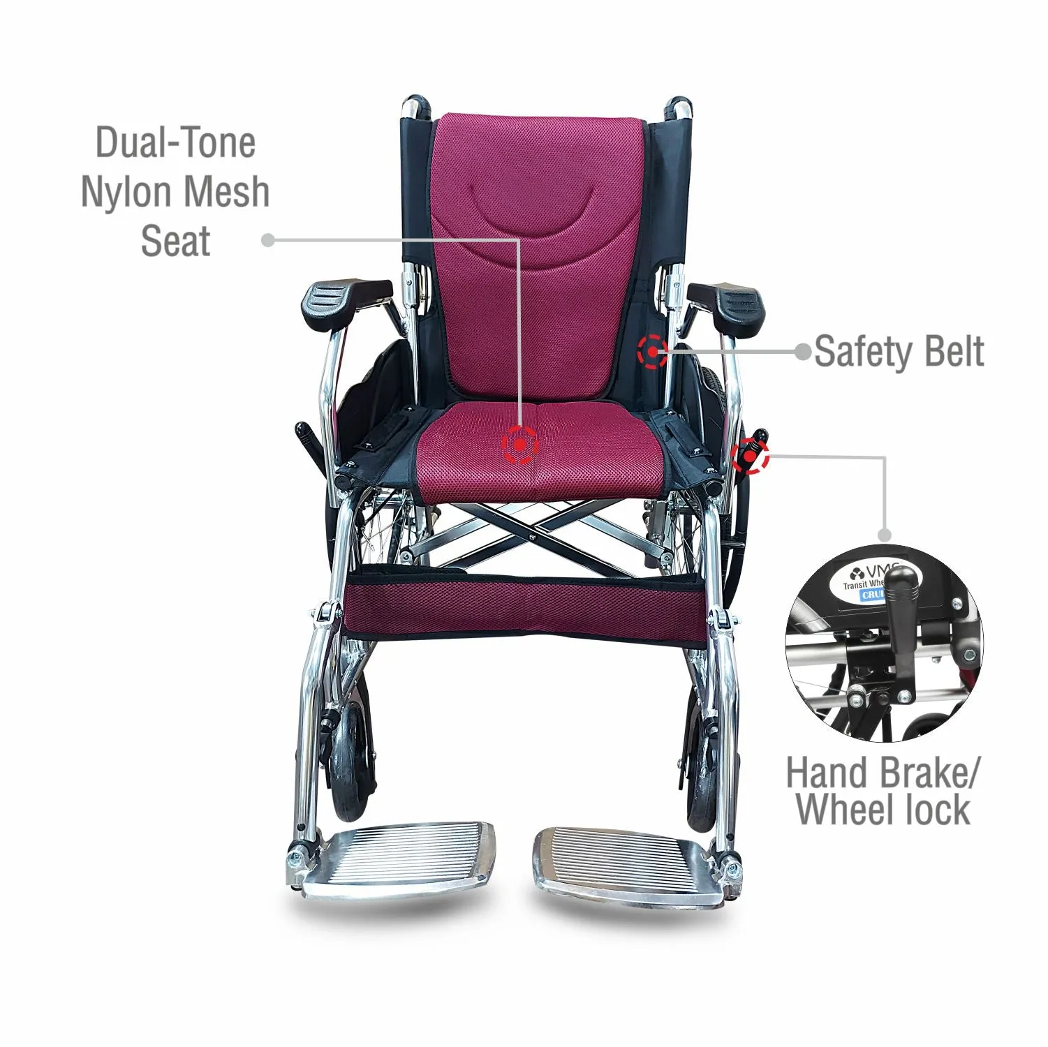 VMS Careline Foldable Transit Lightweight Wheelchair CRUISE