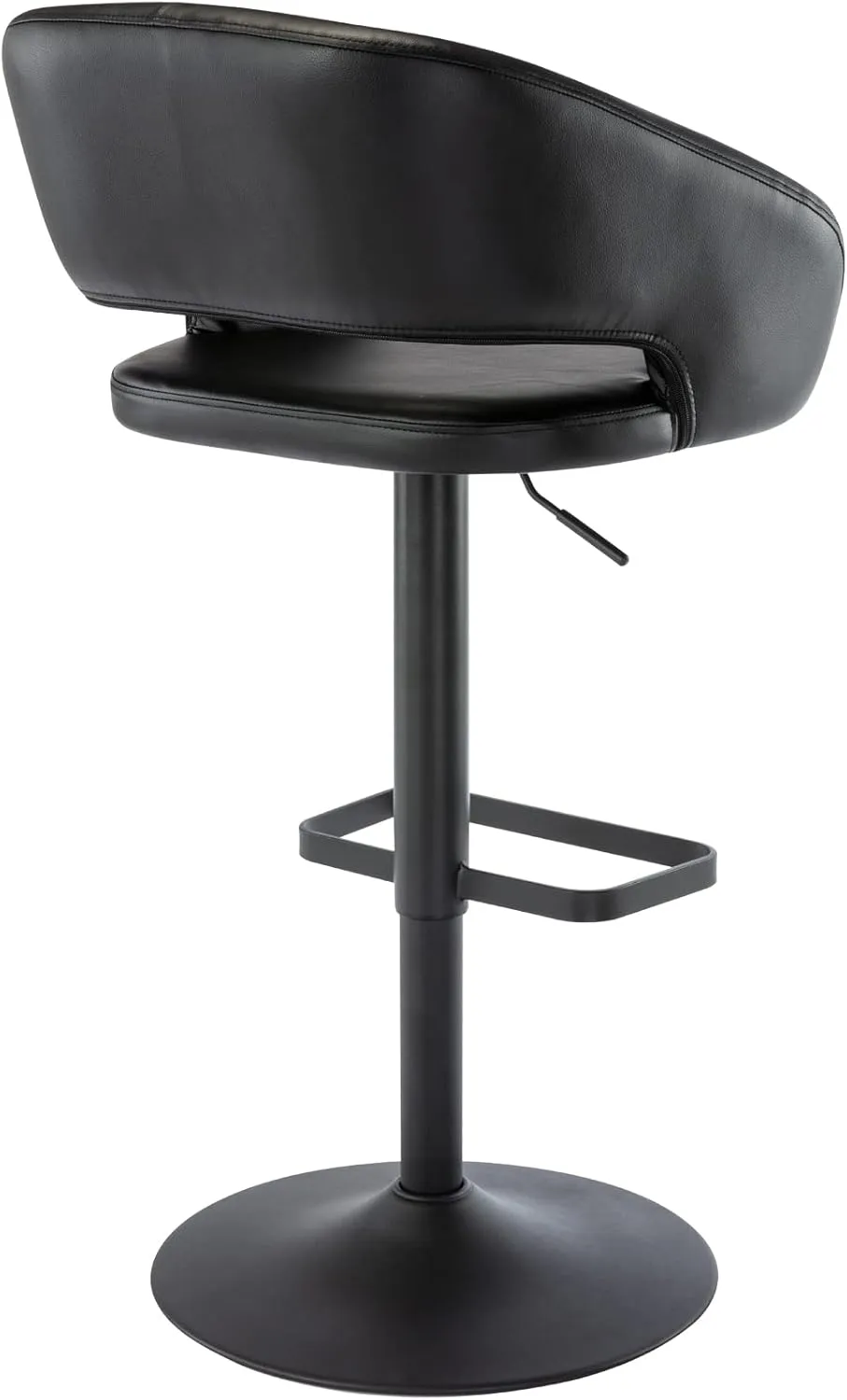 Vogue Furniture Direct Adjustable Bar Stool with Hollow Back and Arms, Modern PU Leather Swivel Barstool, Airlift Counter Height Bar Chair for Kitchen Dining Room (Black, Balck Base)