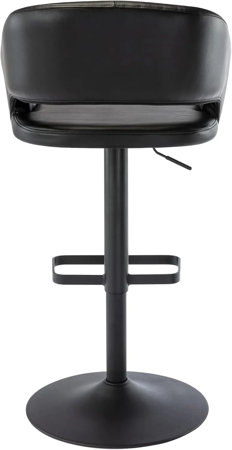 Vogue Furniture Direct Adjustable Bar Stool with Hollow Back and Arms, Modern PU Leather Swivel Barstool, Airlift Counter Height Bar Chair for Kitchen Dining Room (Black, Balck Base)