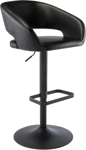 Vogue Furniture Direct Adjustable Bar Stool with Hollow Back and Arms, Modern PU Leather Swivel Barstool, Airlift Counter Height Bar Chair for Kitchen Dining Room (Black, Balck Base)