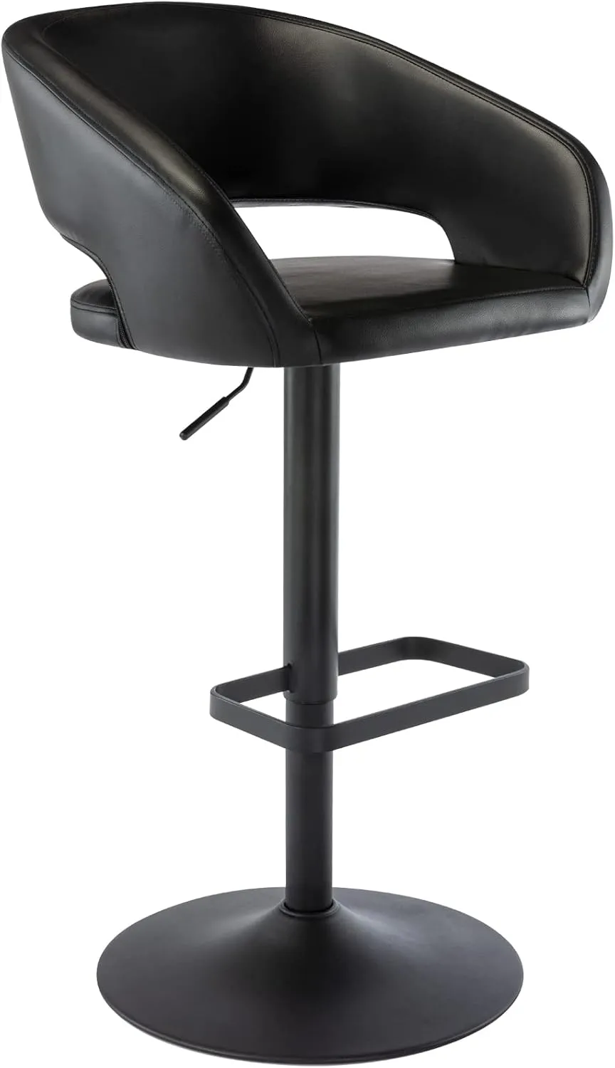 Vogue Furniture Direct Adjustable Bar Stool with Hollow Back and Arms, Modern PU Leather Swivel Barstool, Airlift Counter Height Bar Chair for Kitchen Dining Room (Black, Balck Base)